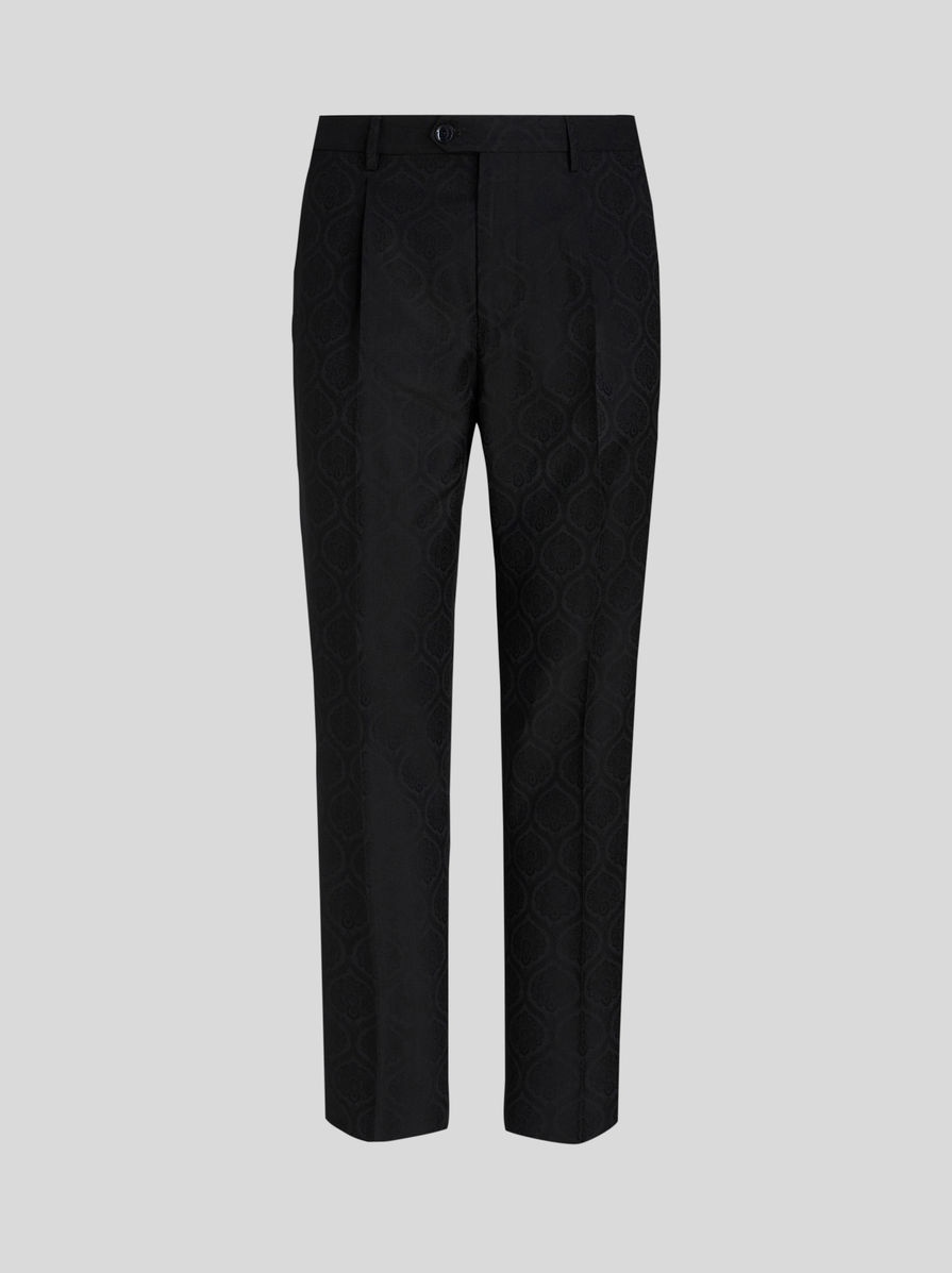 WOOL AND COTTON JACQUARD TROUSERS - 5
