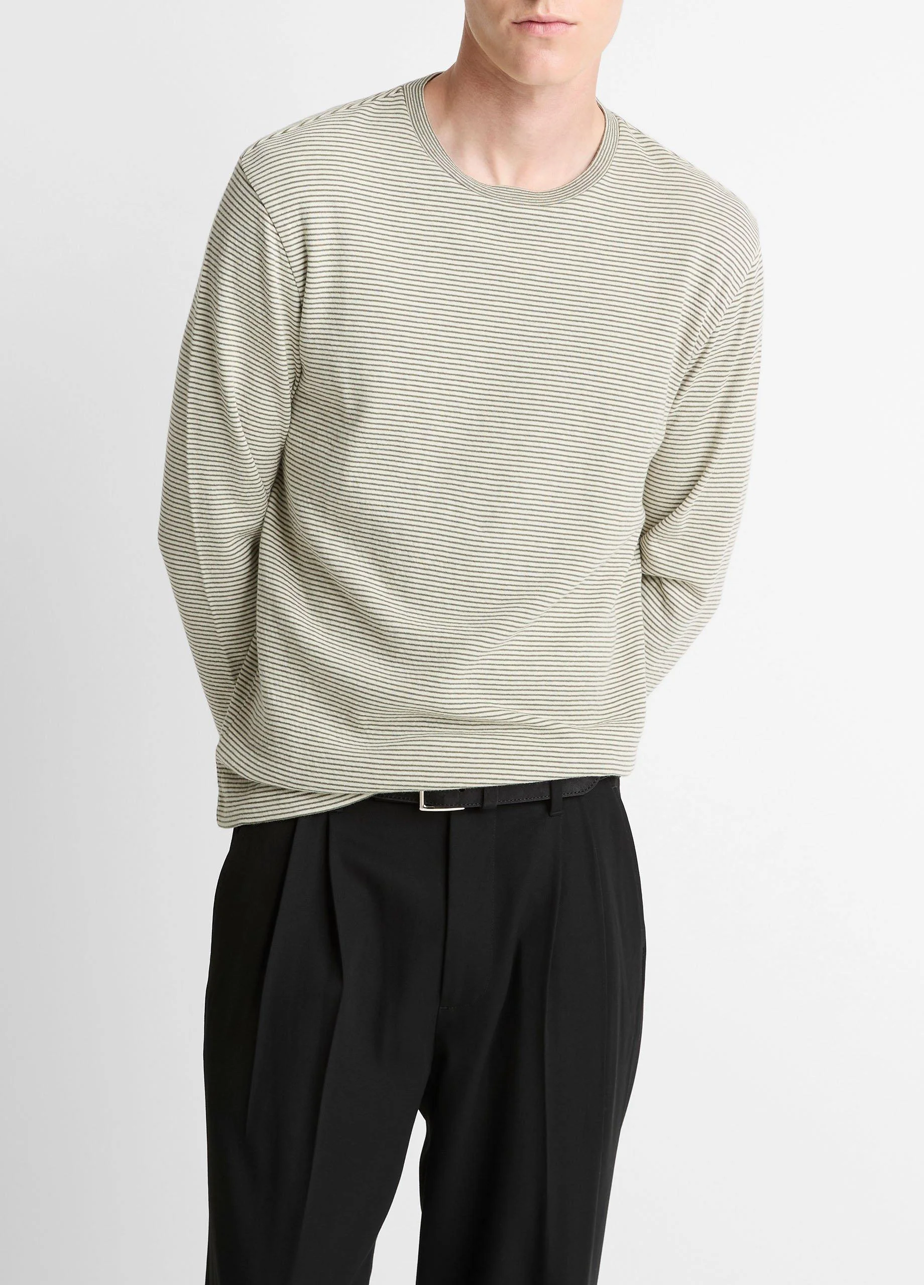 Striped Double-Knit Pima Cotton Long-Sleeve T-Shirt - 1
