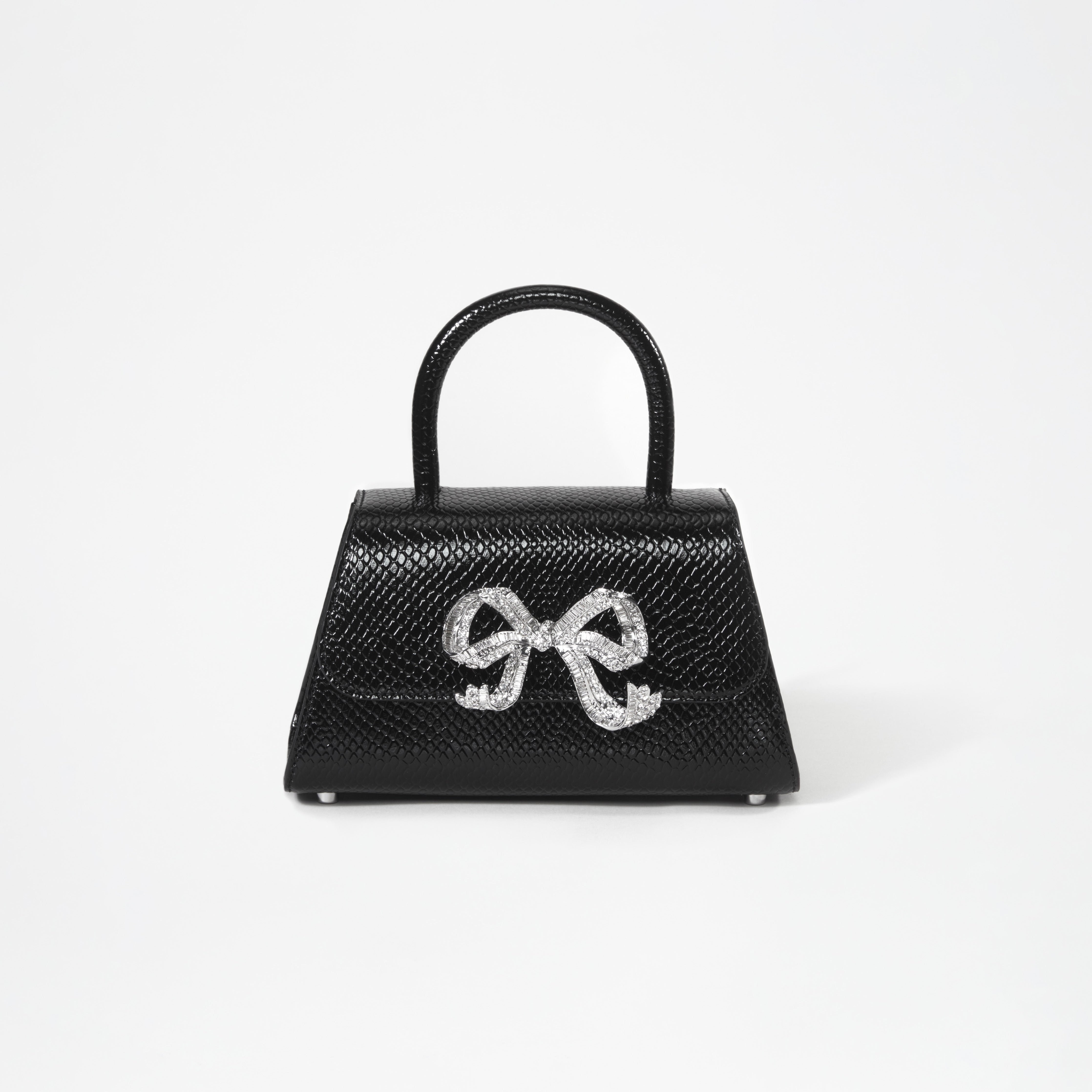 Black Python Diamante Bow Mini Bag - 1