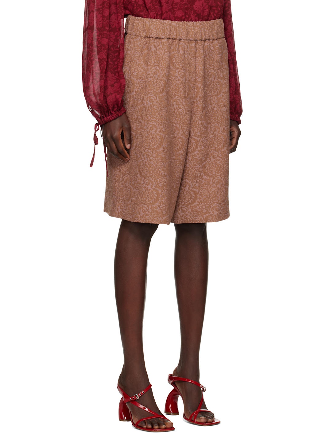Brown Jacquard Shorts - 2