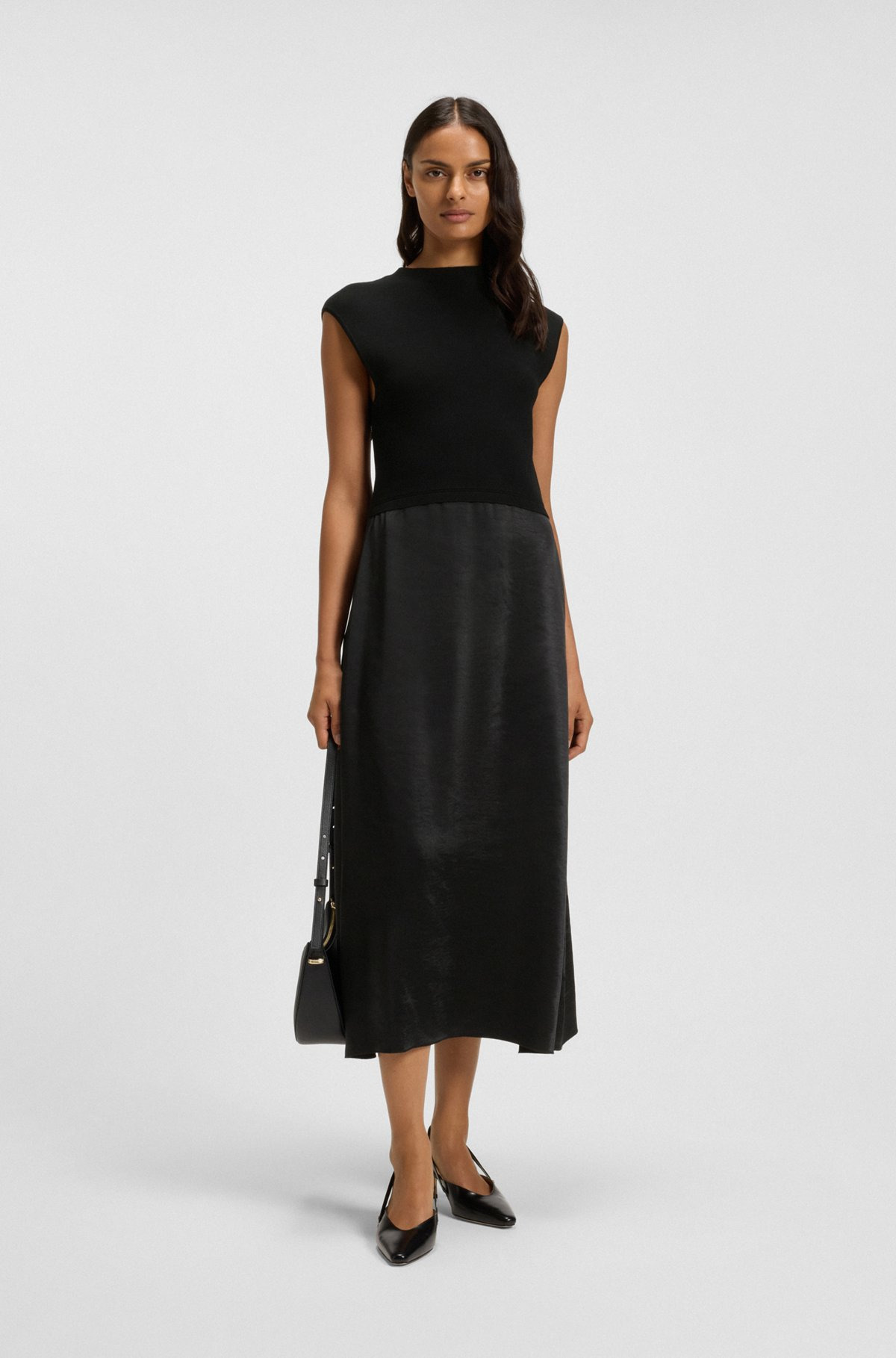 KNITTED DRESS WITH SATIN SKIRT - 2