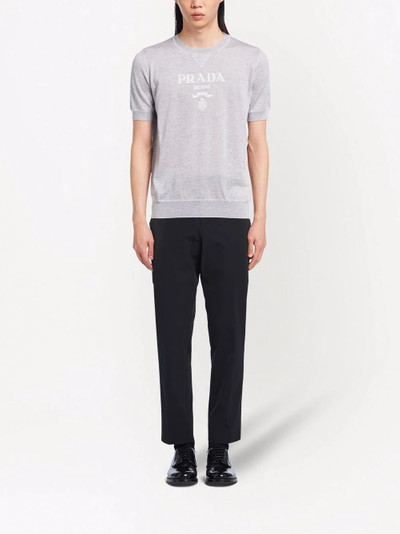 Prada logo-intarsia knitted short-sleeve top outlook