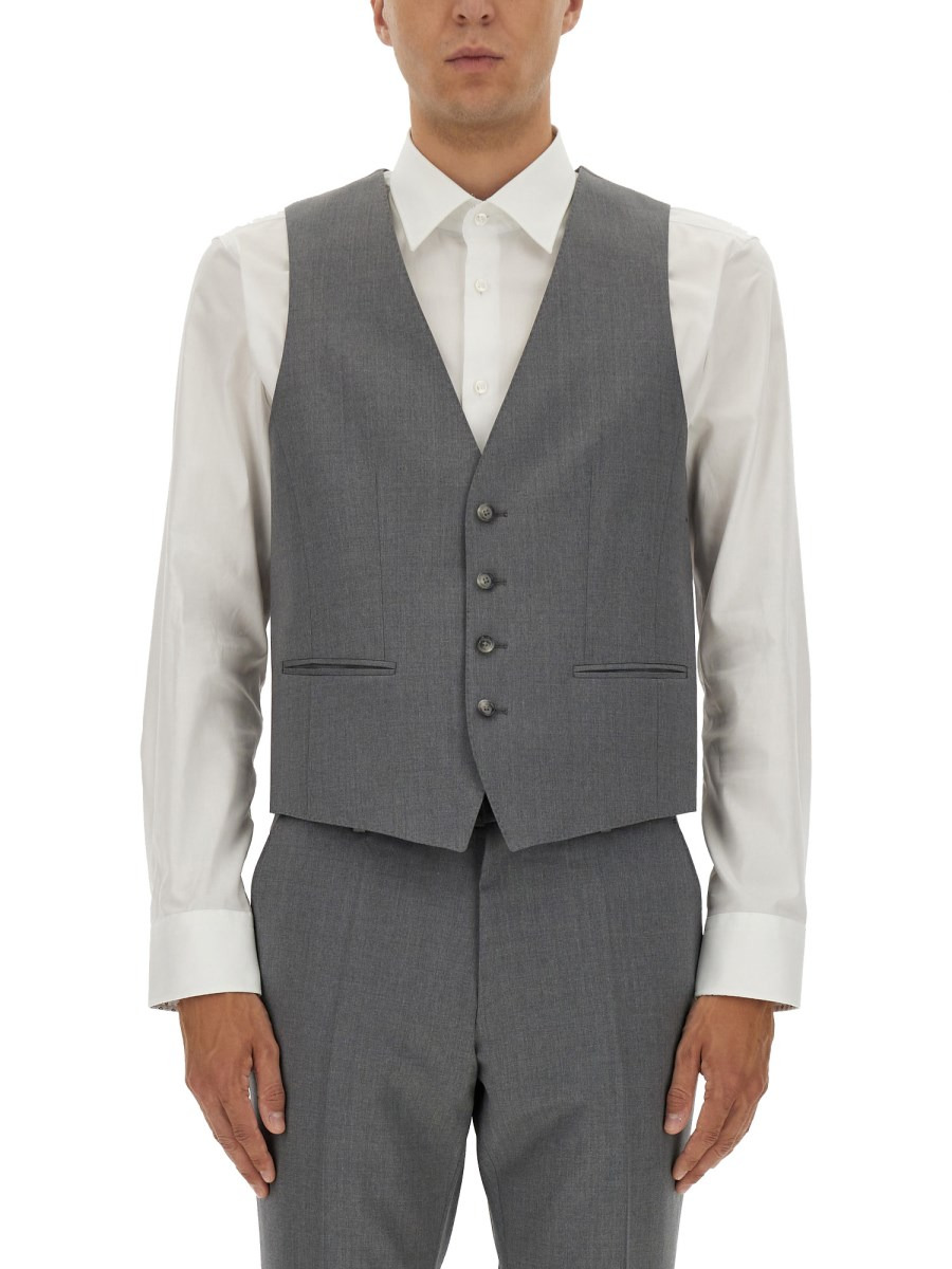 H-HUGE-B1 SLIM FIT VEST IN VIRGIN WOOL SERGE - 1