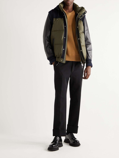 sacai Quilted Ripstop, Leather, Felt and Ribbed-Knit Hooded Down Jacket outlook