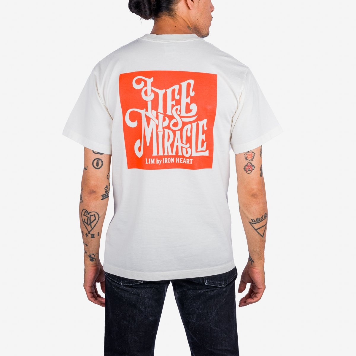 IHT-2407-WHT 7.5oz Printed Loopwheel Crew Neck T-Shirt - White - 3