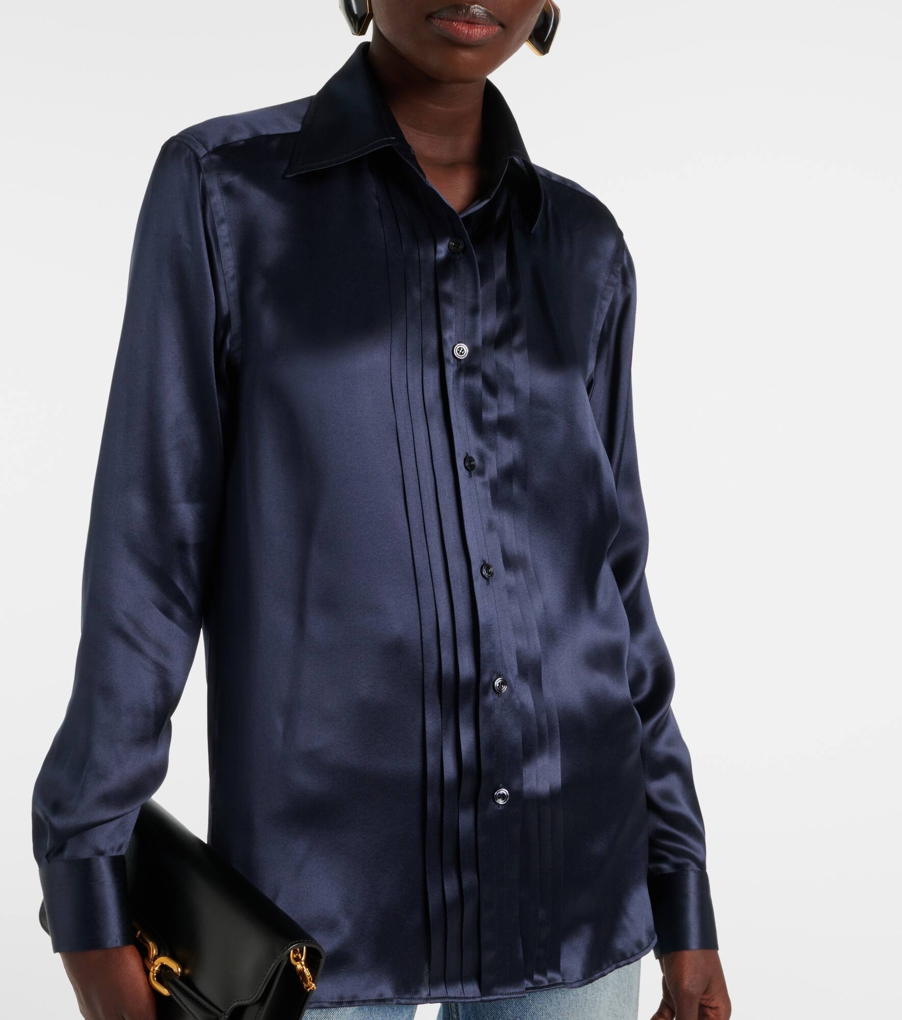 Plissé silk charmeuse shirt - 4