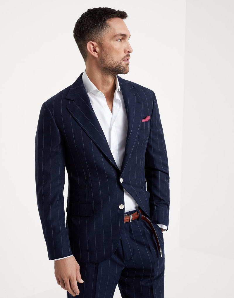 Cotton and virgin wool chalk stripe diagonal blazer 1