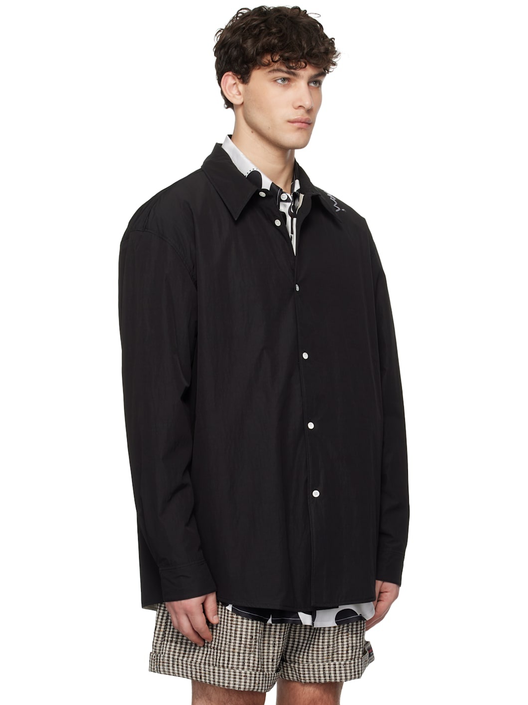 Black Crinkled Nylon Blend Jacket - 2