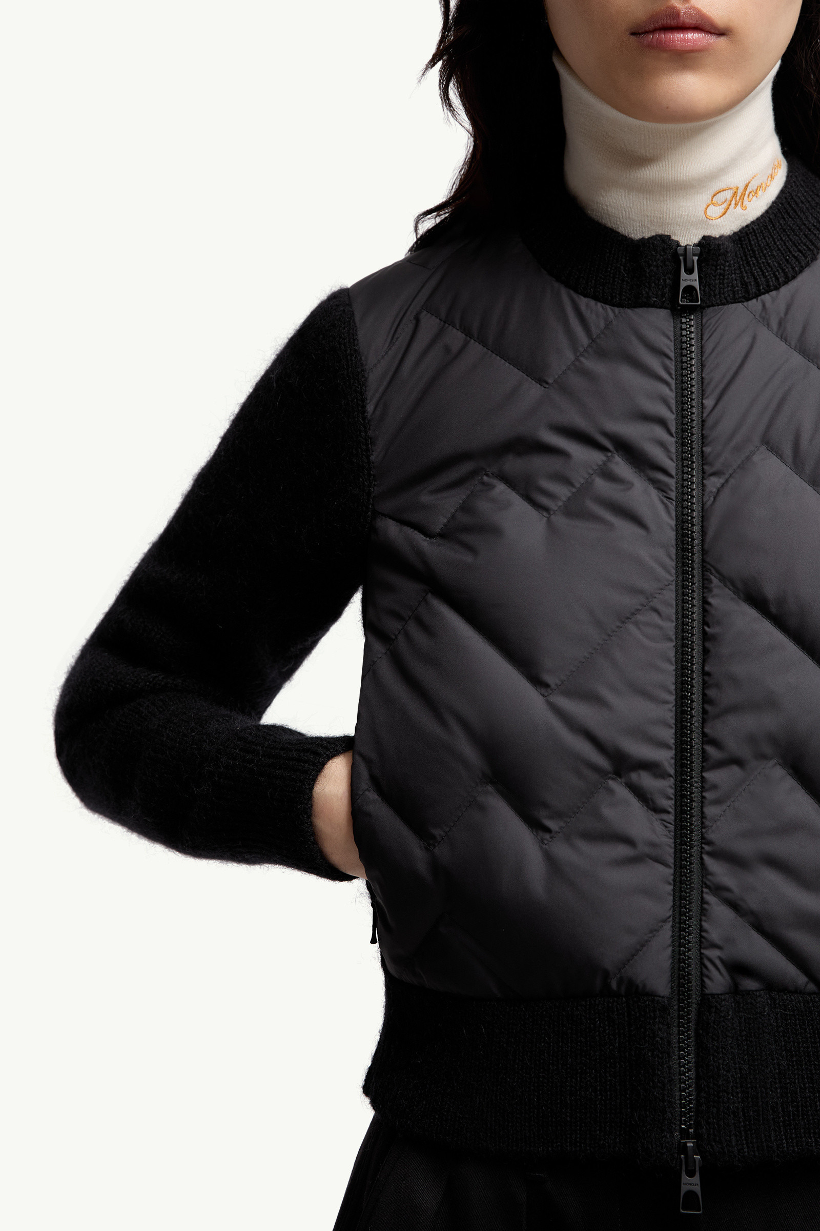 Padded Wool Blend Zip-Up Cardigan - 6