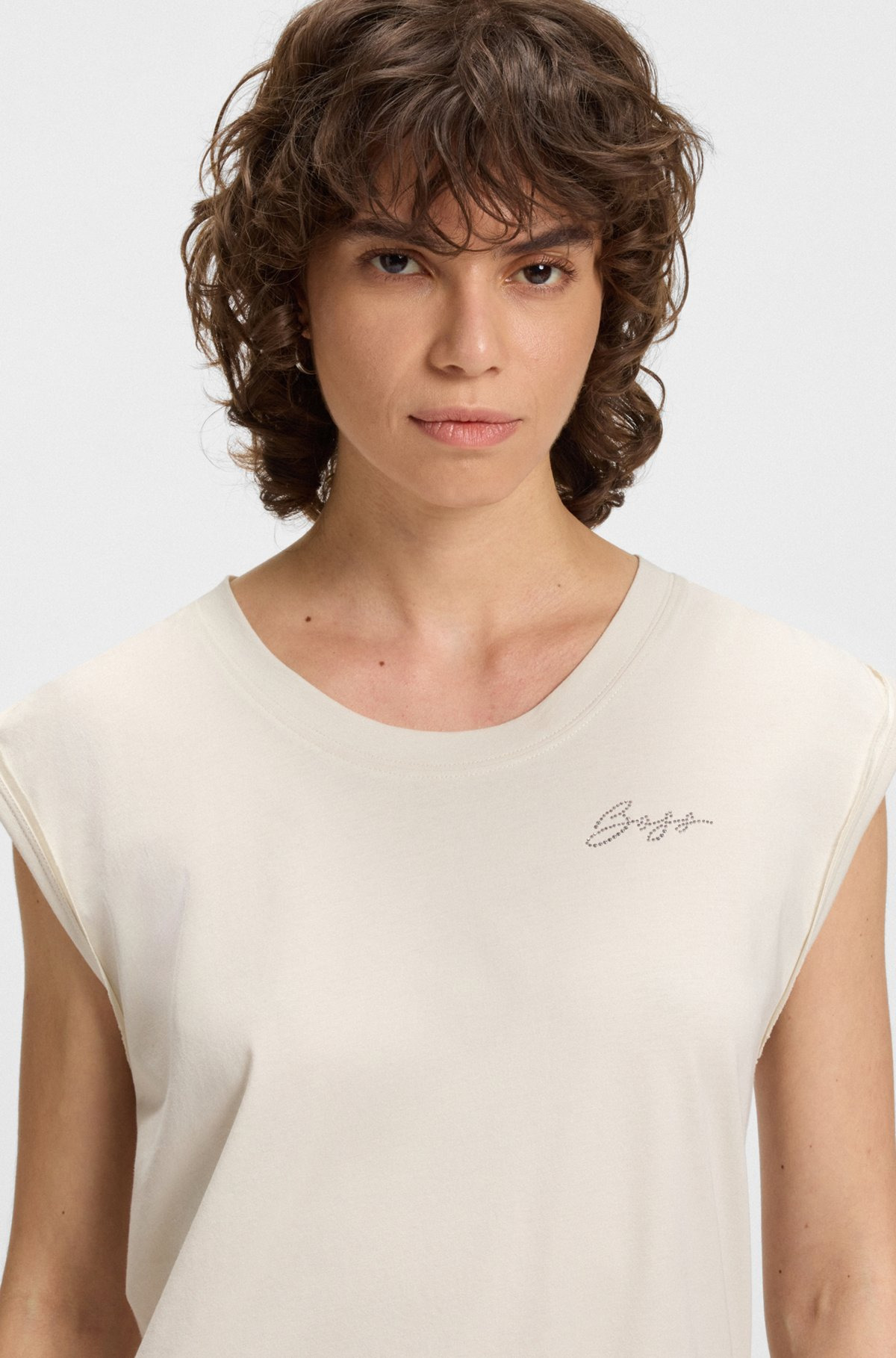 COTTON-JERSEY TOP WITH CRYSTAL LOGO - 5