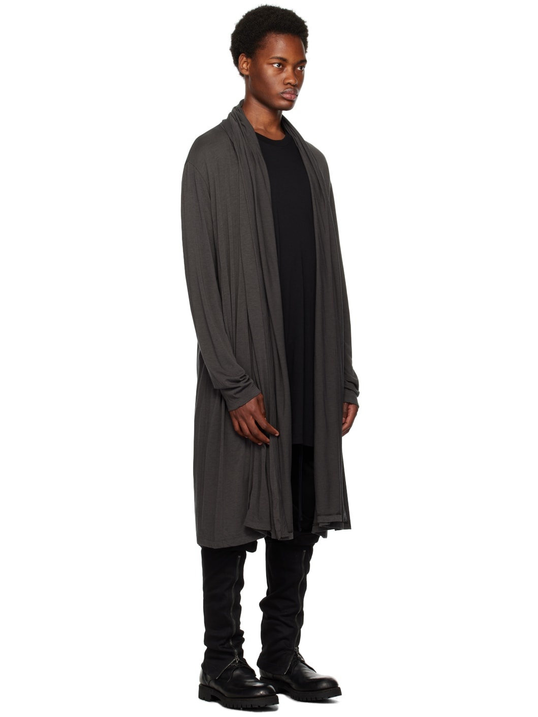 Gray Open Front Cardigan - 2