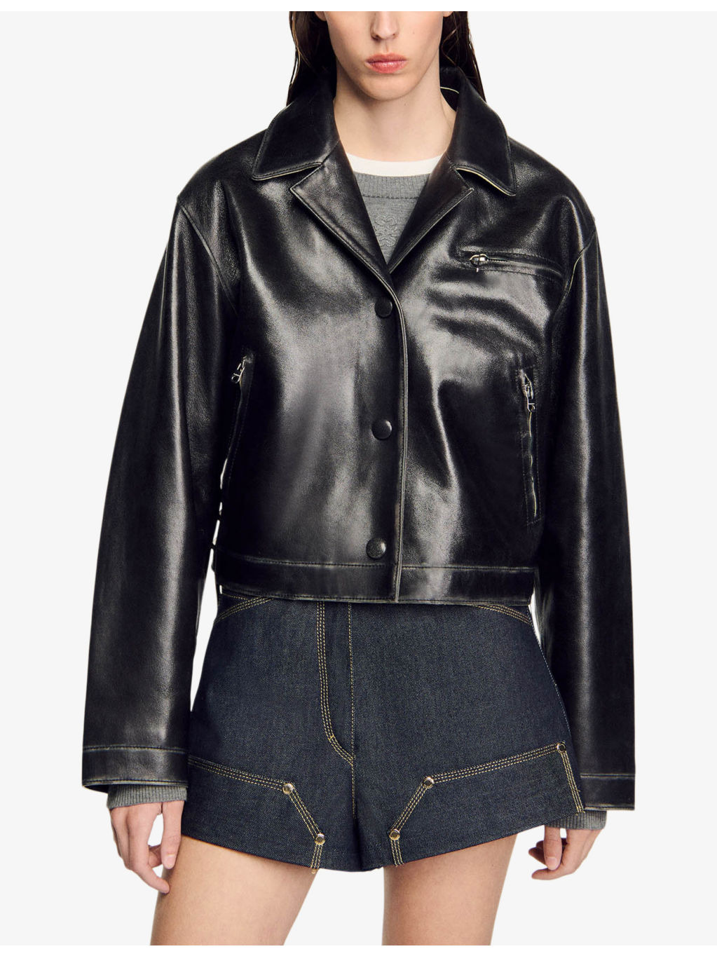 Jude faded-effect lace-up leather jacket - 3