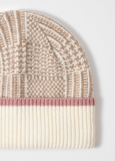 Paul Smith Cream 'Prince of Wales Check' Lambswool Beanie outlook