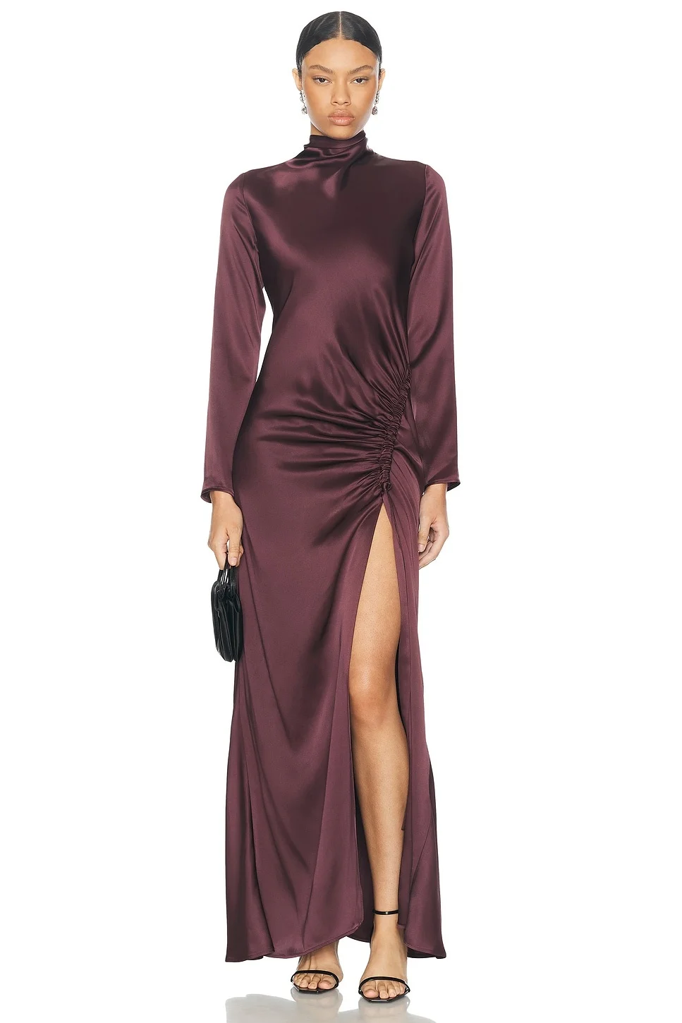 Satin Bias Tab Slit Gown - 1