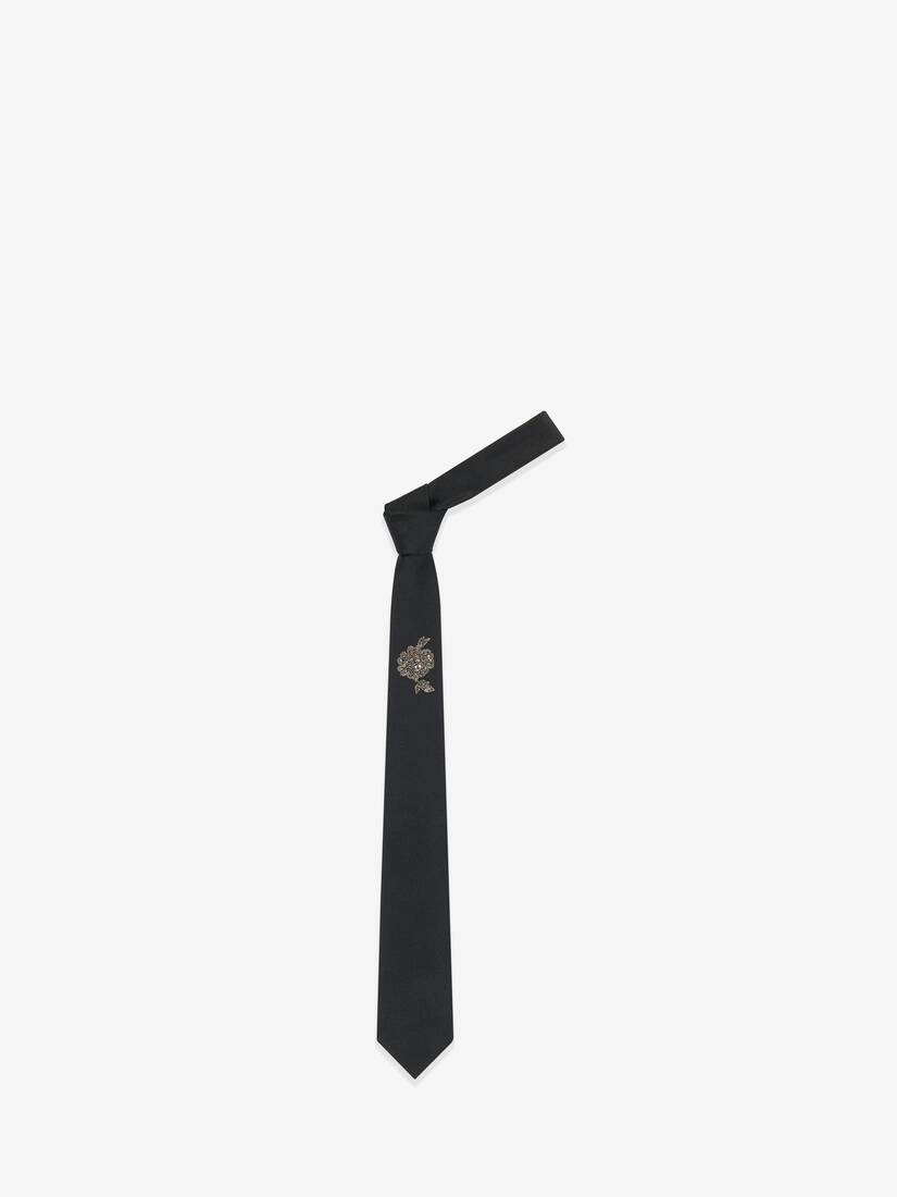 Men's Embroidered Silver Lace Tie in Black/silver - 1