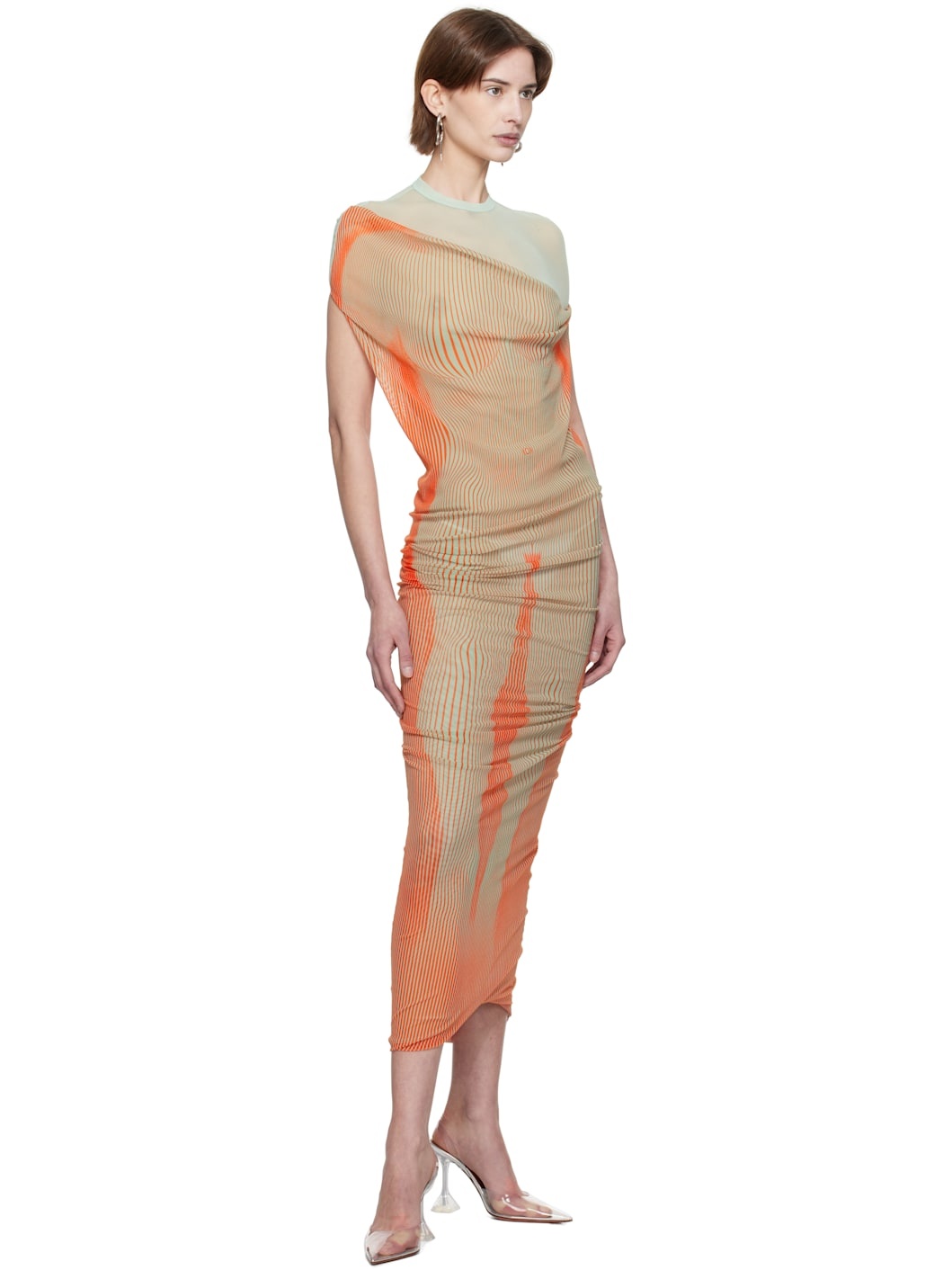 Green & Orange 'The Draped Body Morphing' Maxi Dress - 4