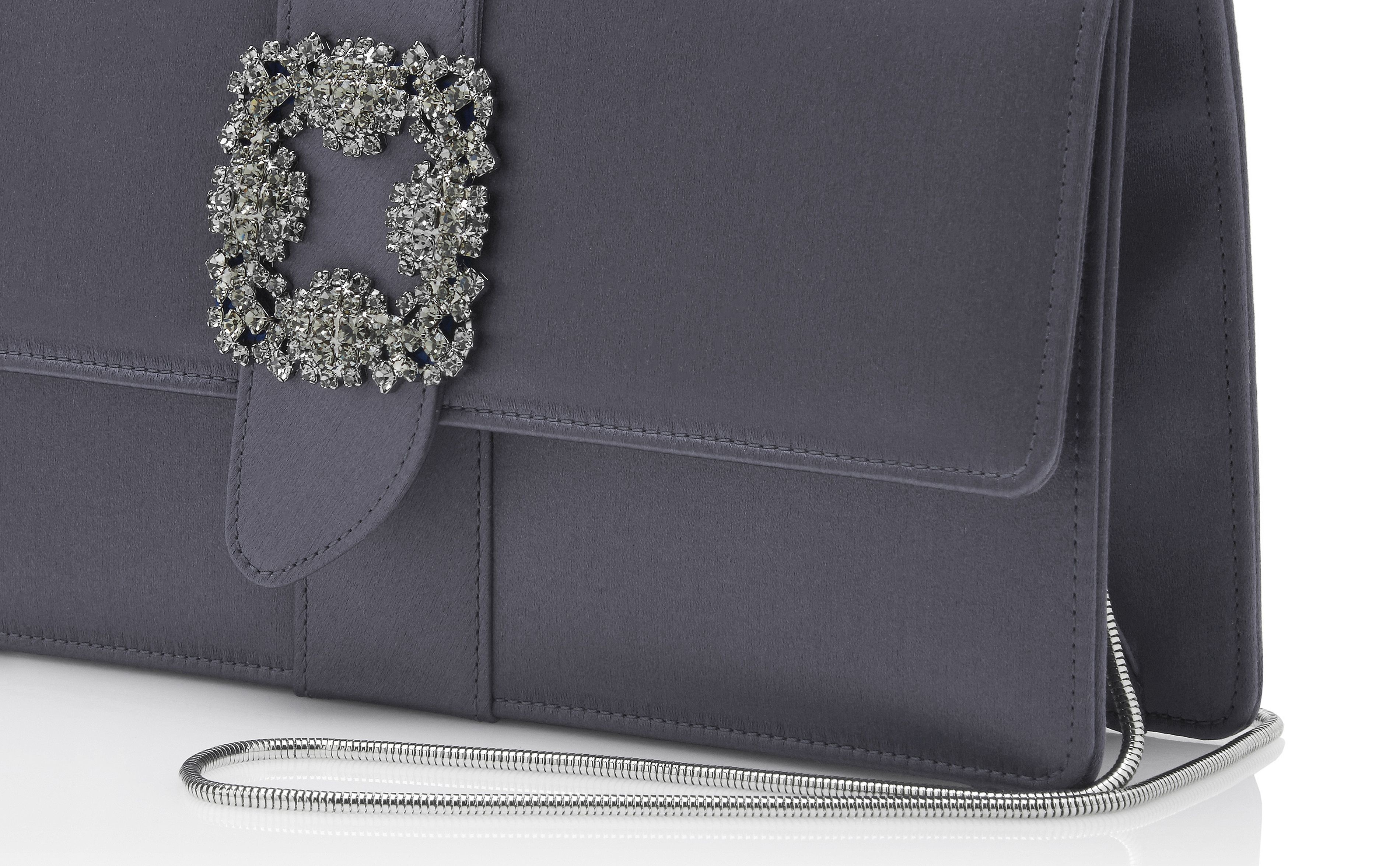 Purple Grey Satin Jewel Buckle Clutch - 4