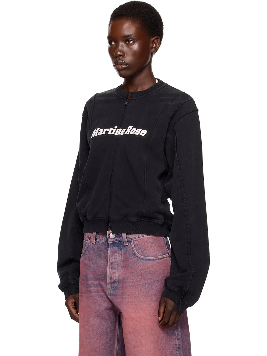 SSENSE Exclusive Black Shrunken Zip Up Crew Jacket - 4