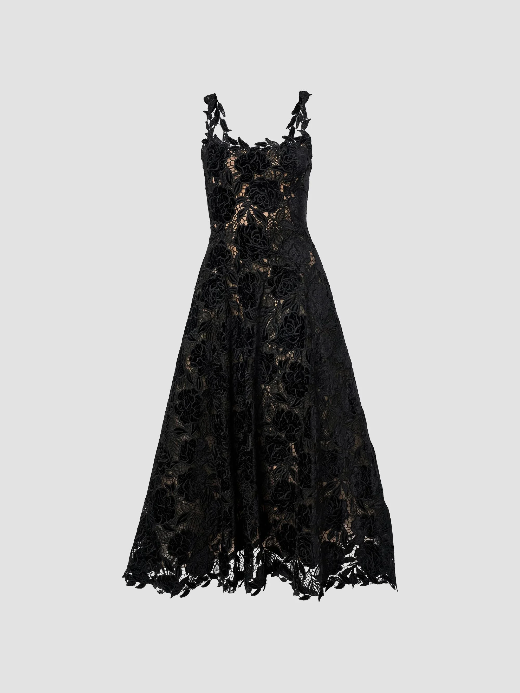 Women's Chalet Floral Guipure Lace Scoopneck Midi Dress - Black - 1
