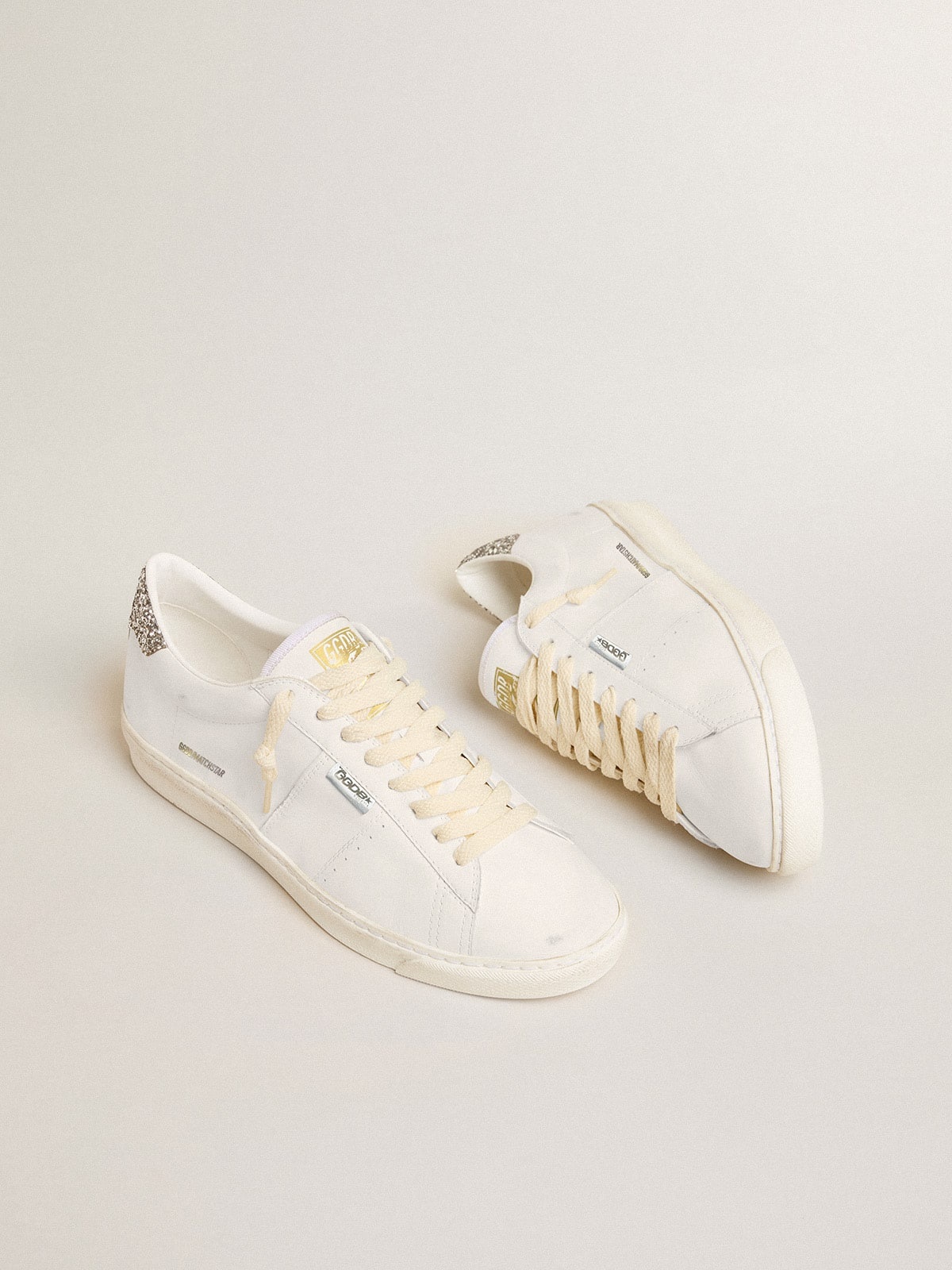 Matchstar in white leather with silver glitter heel tab - 2