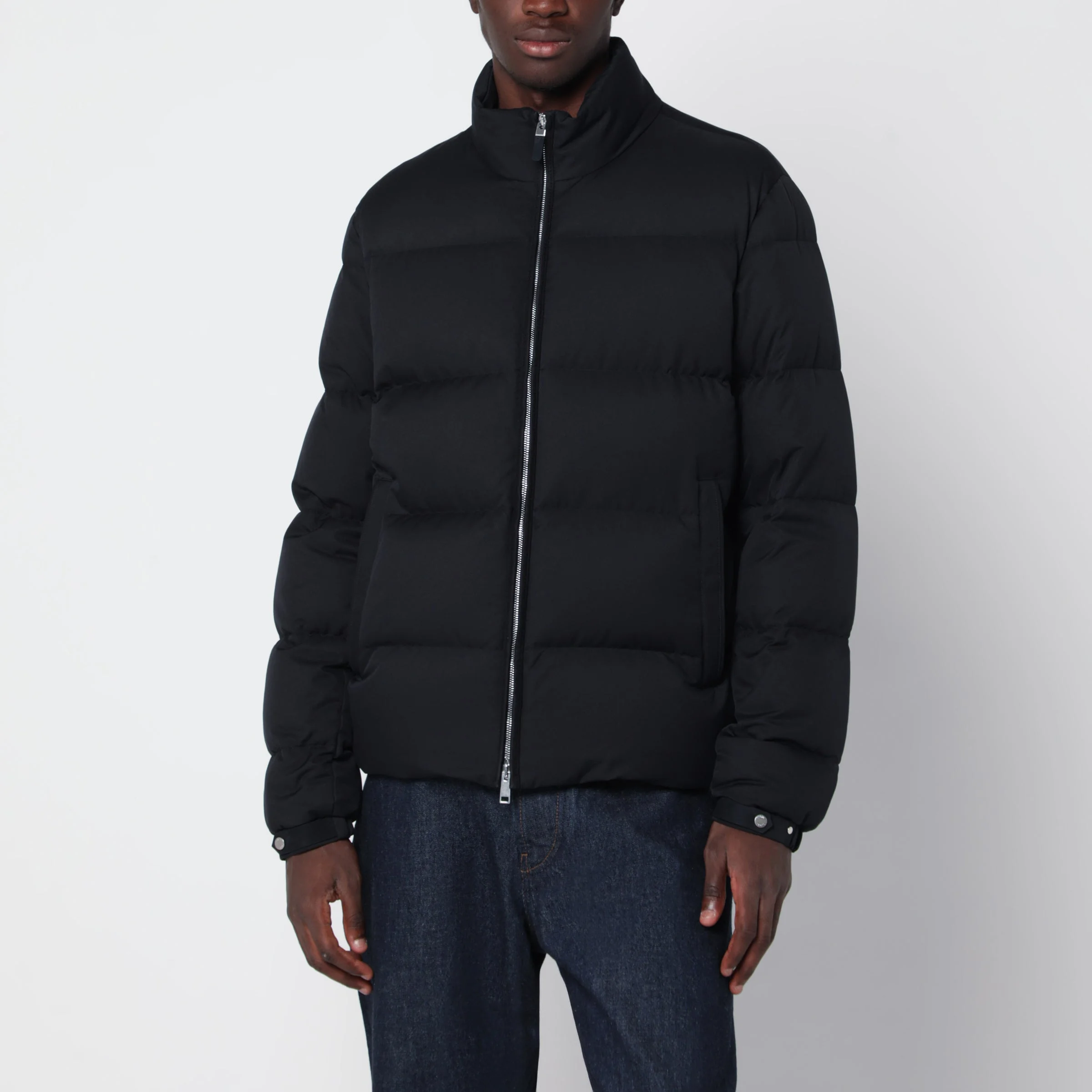 Navy blue zip-up down jacket - 1
