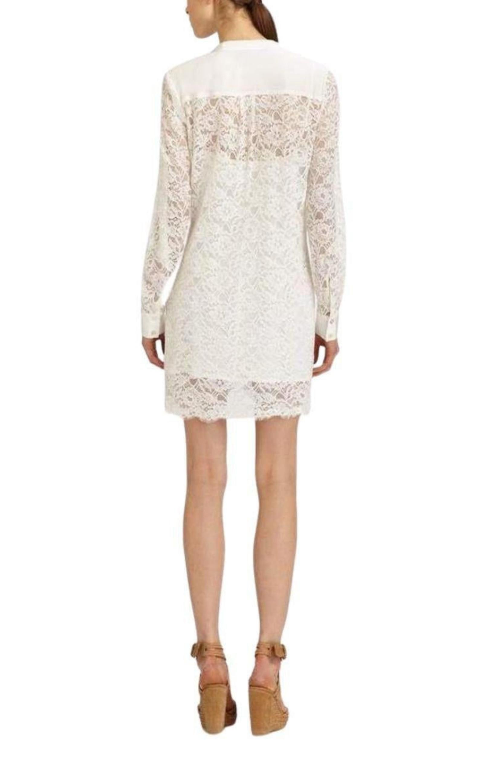 BCBGMAXAZRIA - Contrast Bib Lace Silk Tunic Dress - 4