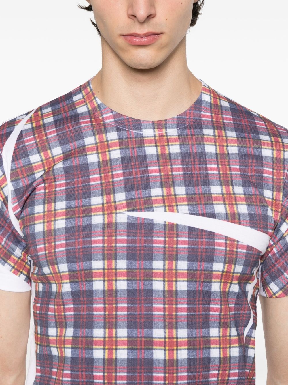 checked panelled T-shirt - 4