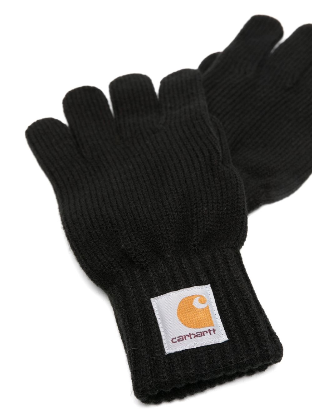 logo-patch knitted gloves - 2