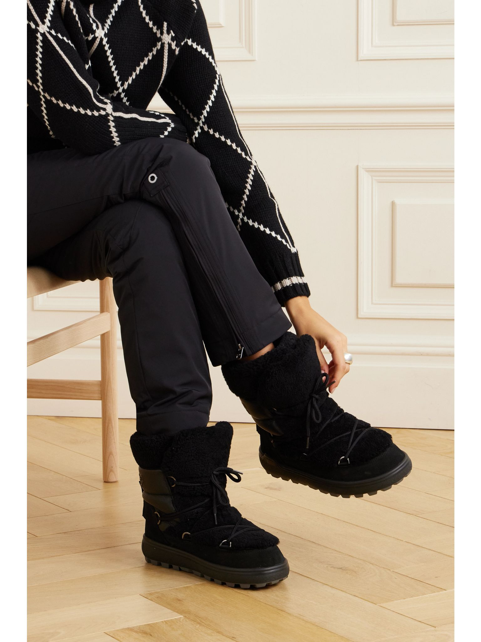 Chamonix shearling, textured-leather and suede snow boots Black - 2