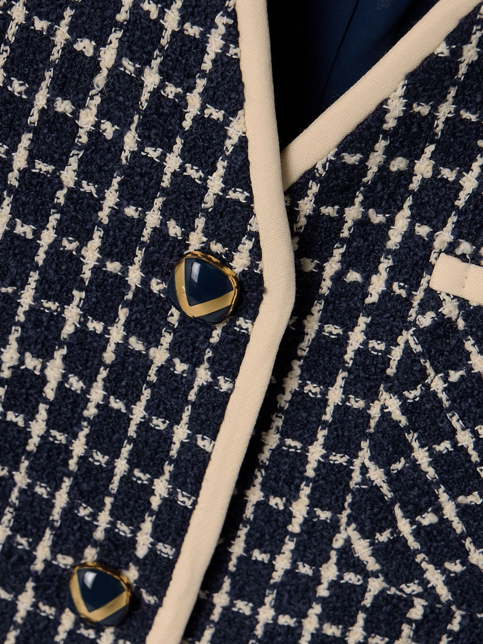 Crepe-trimmed checked wool-blend tweed jacket Navy - 5