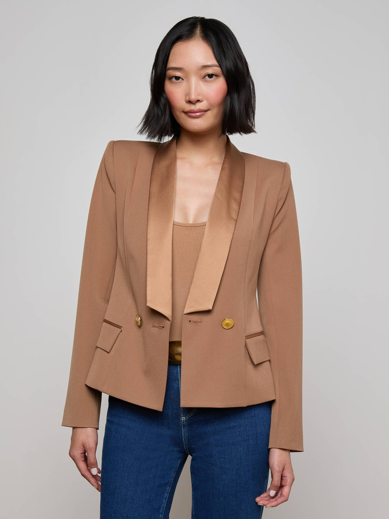 L'AGENCE Imogen Satin Lapel Blazer outlook