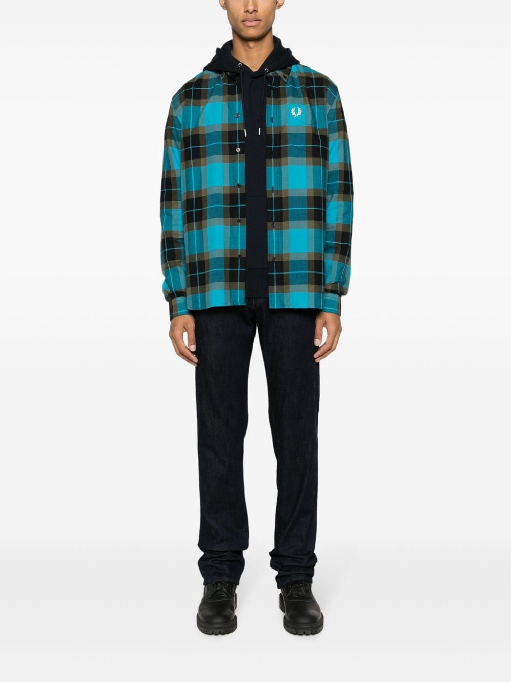 logo-print tartan-check shirt - 2