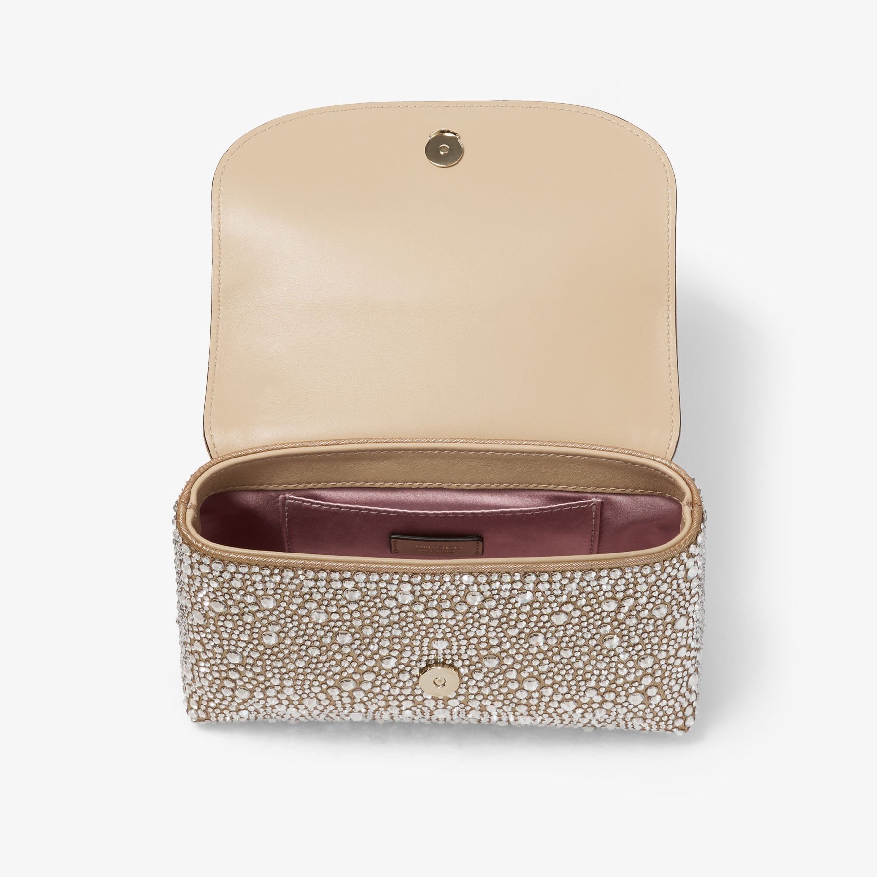 Curve Crossbody S
Gold Shimmer Suede Crossbody Bag with Hotfix Crystals - 4