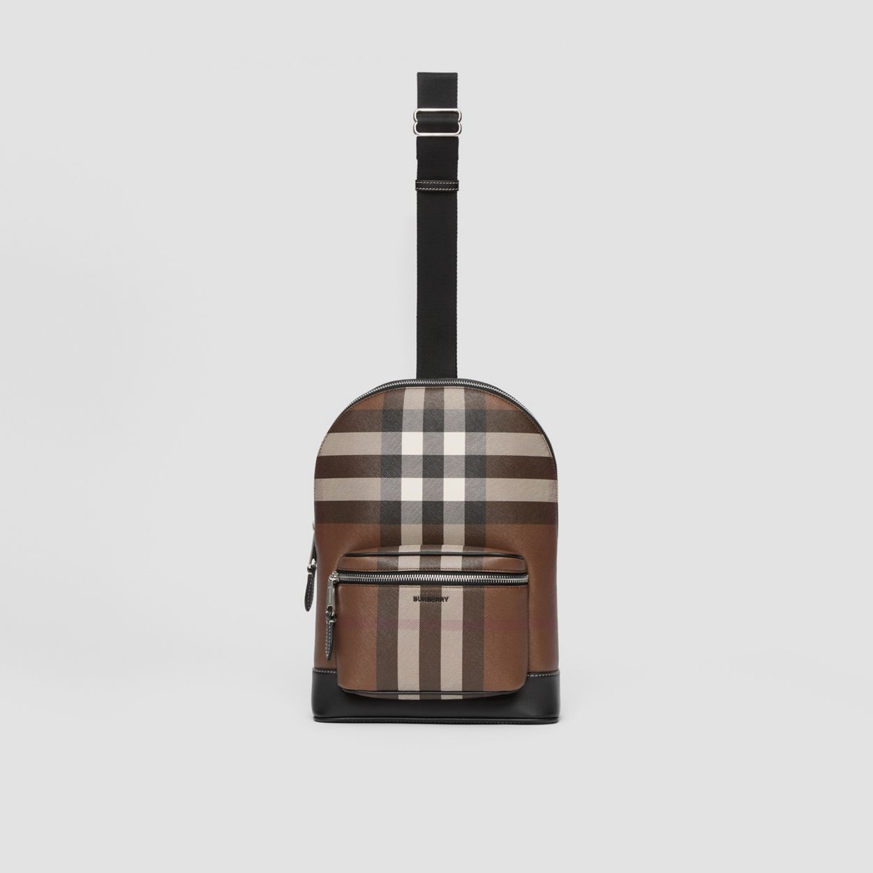 Check and Leather Crossbody Backpack - 1