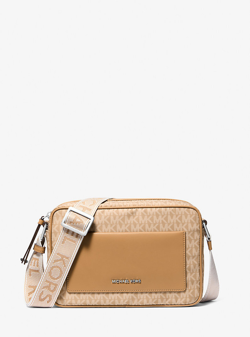Jet Set Large Signature Logo Print Woven Crossbody Bag 1