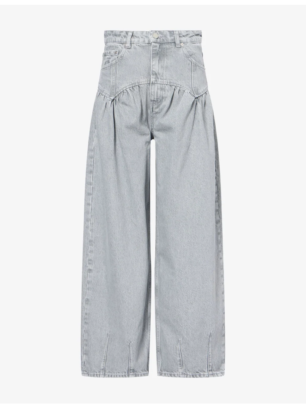 Gathered-Trim Wide-Leg Denim Jeans - 1