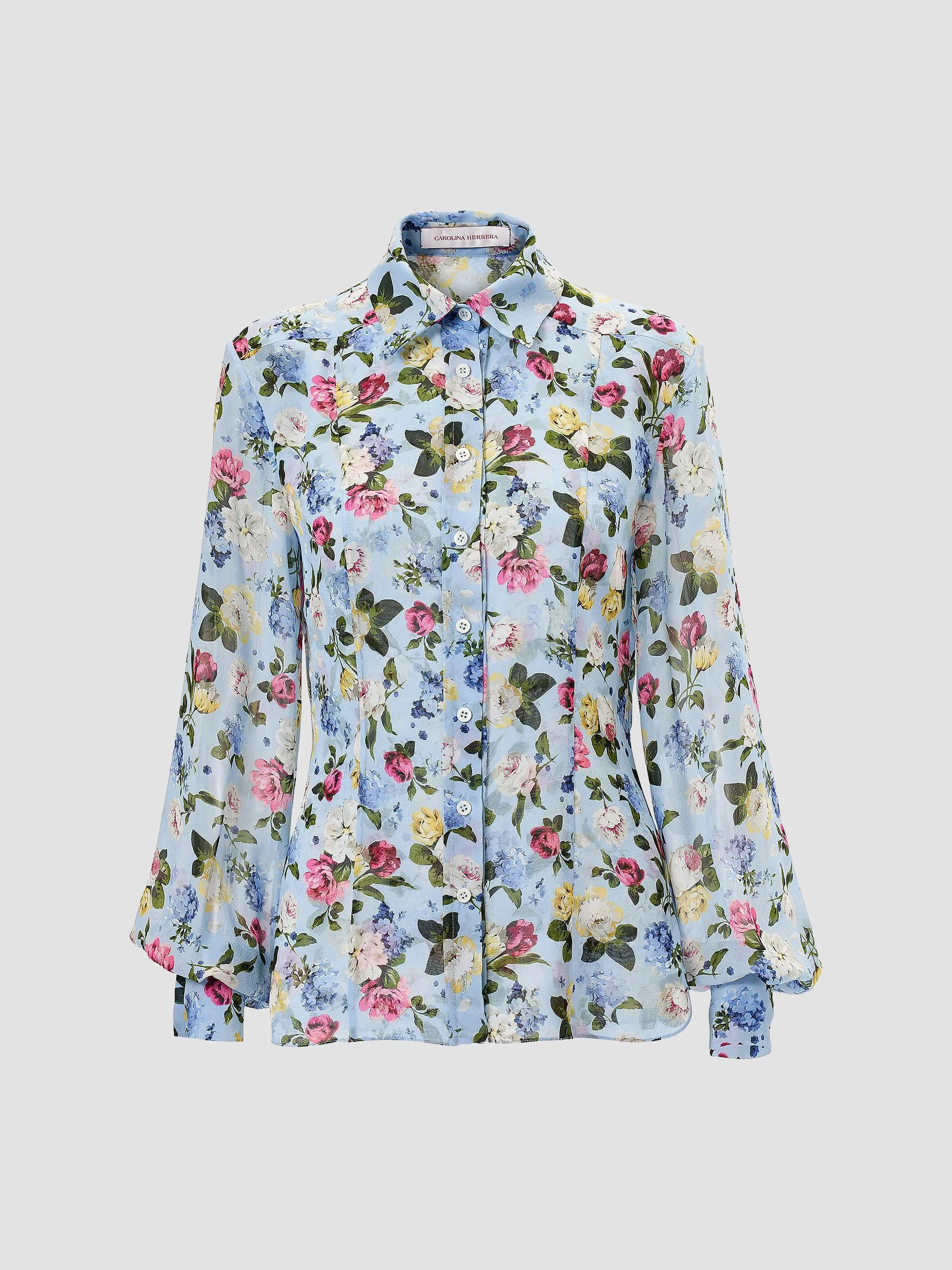 Women's Cabana Isabella Floral Silk Shirt - Cloudy Blue Multi - 1