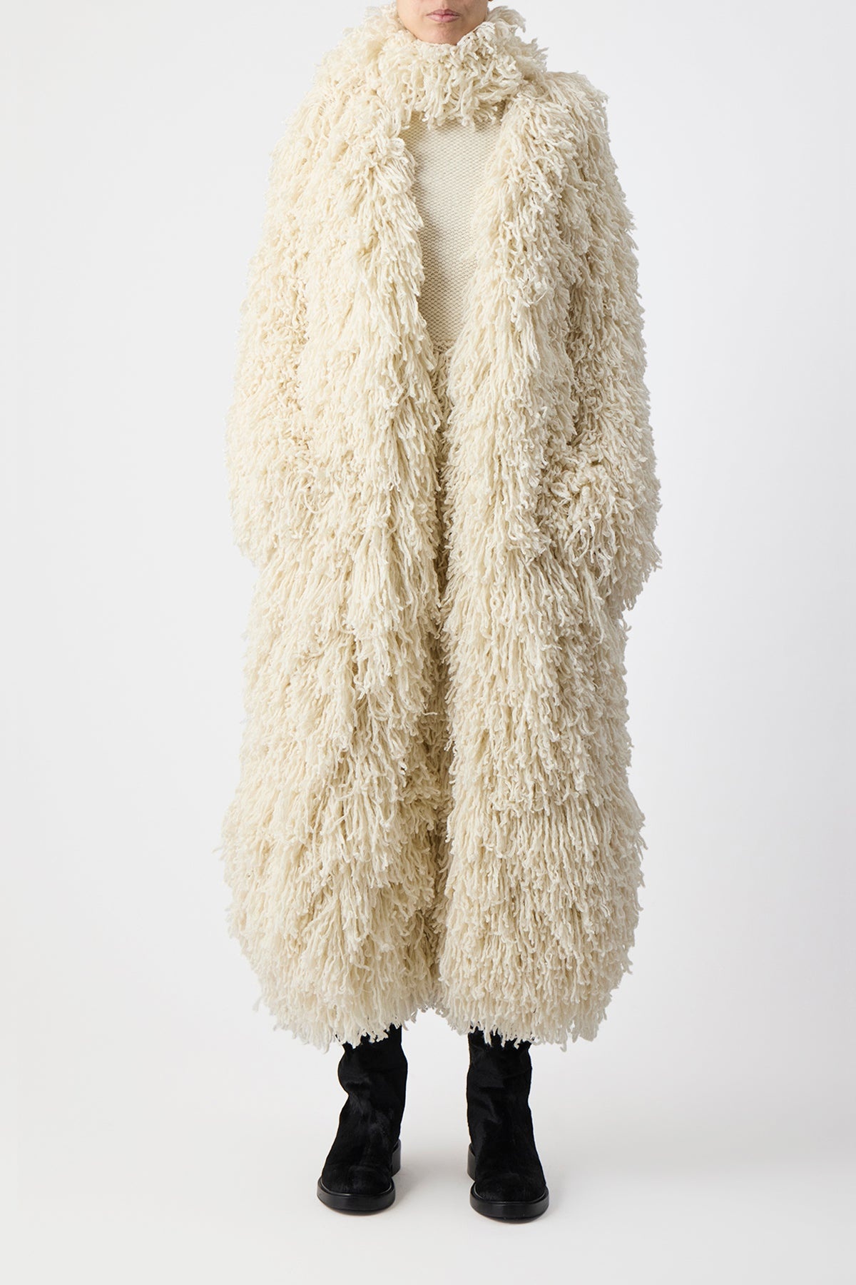 Hargreaves Knit Scarf in Ivory Virgin Wool Cashmere Silk - 3