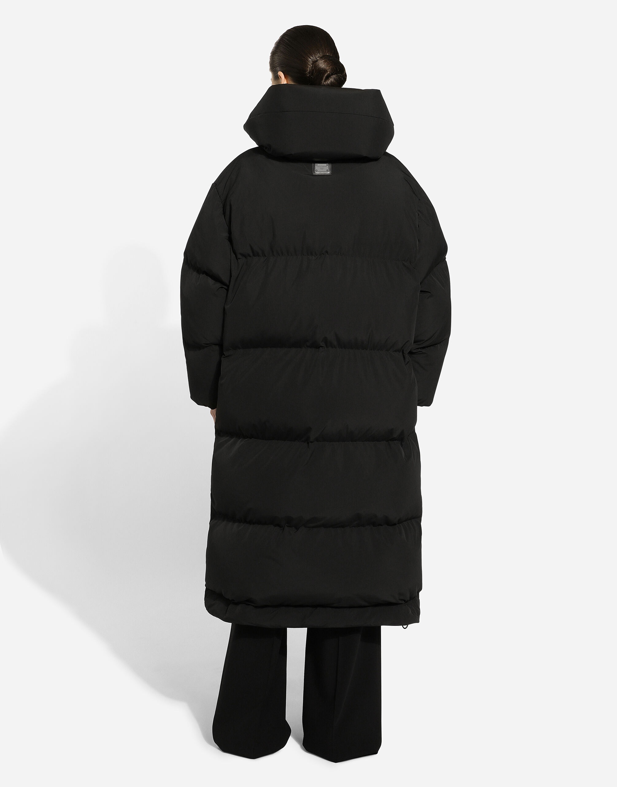 Long padded down jacket with branded tag - 3