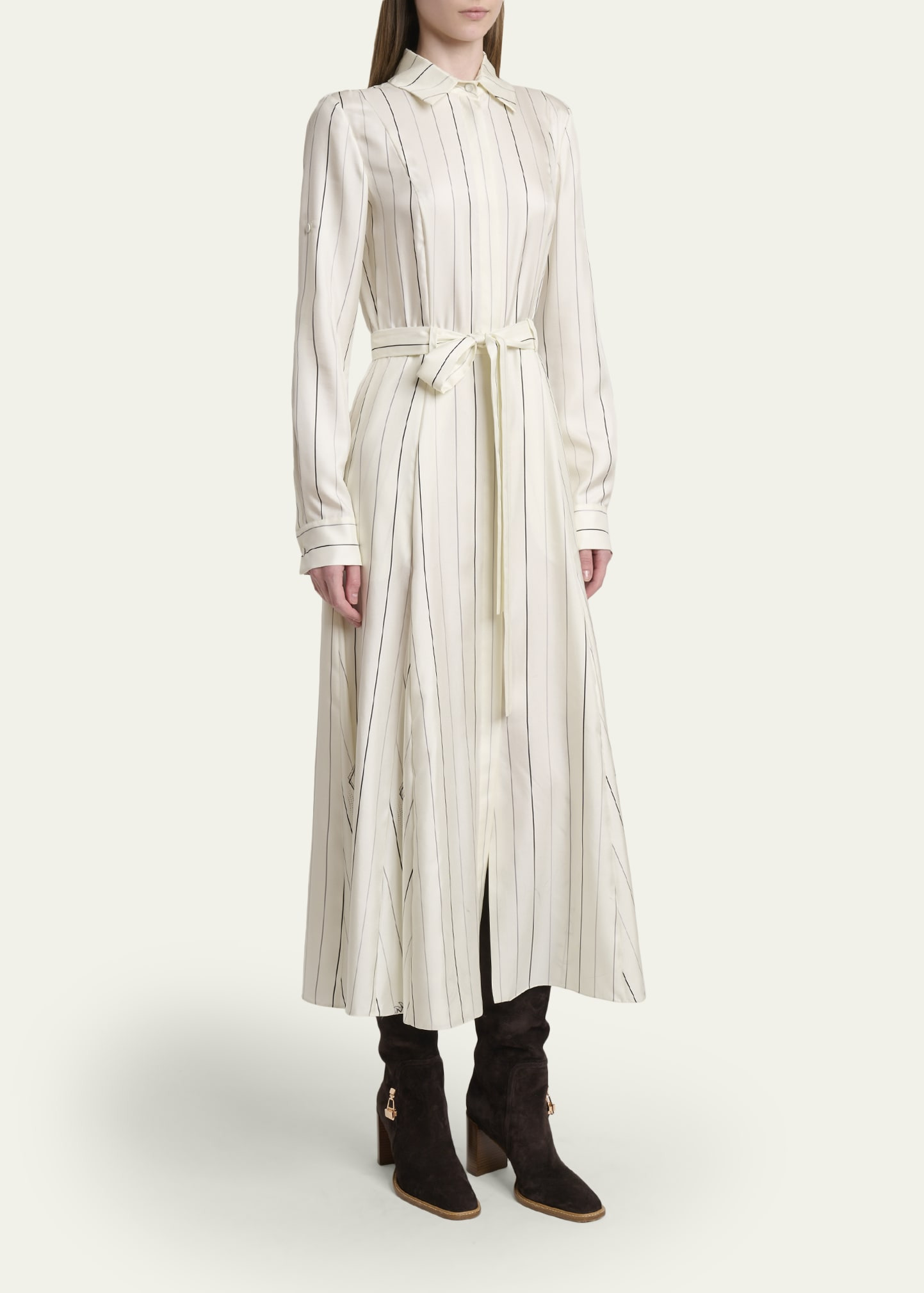 Galway Striped Silk Belted Midi Shirtdress - 4