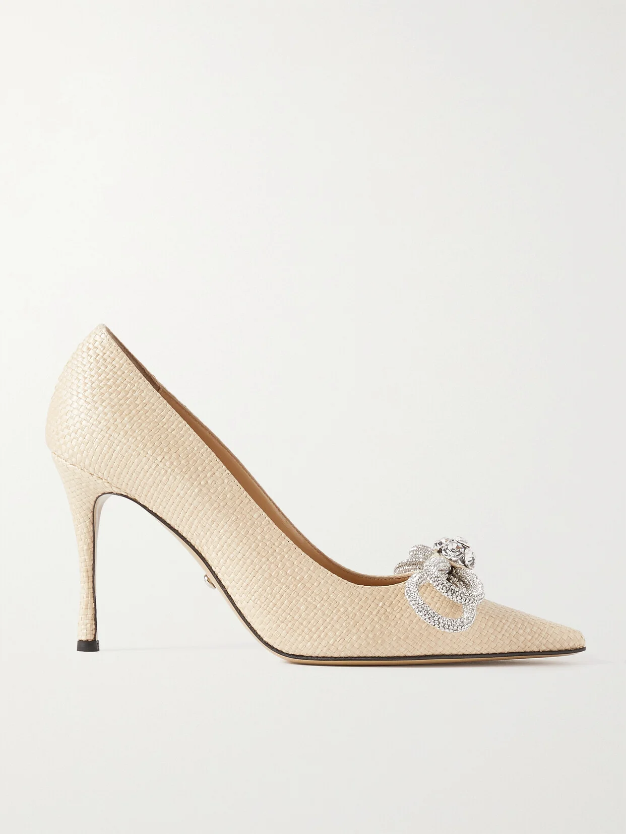 Double Bow Crystal-embellished Raffia Pumps - 1