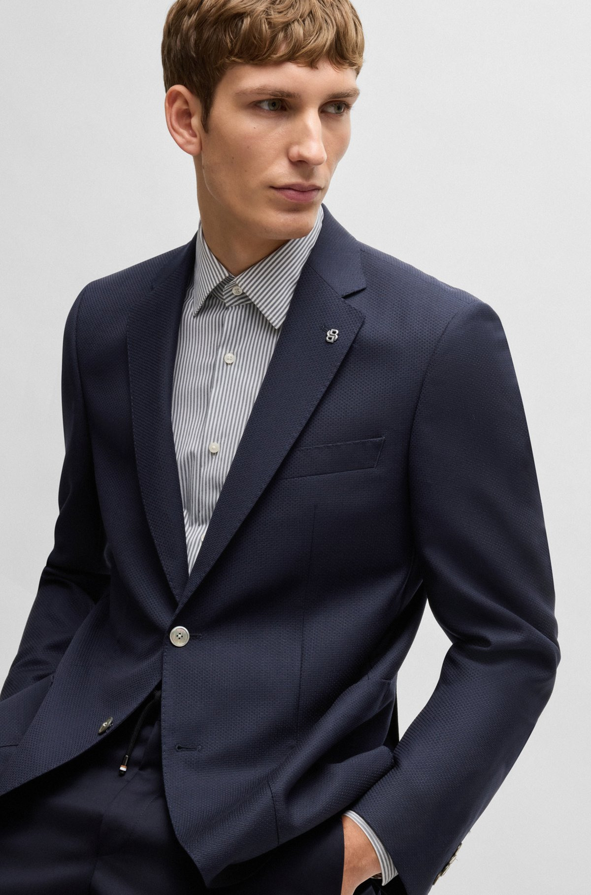REGULAR-FIT SUIT JACKET IN MICRO-PATTERNED VIRGIN WOOL - 5