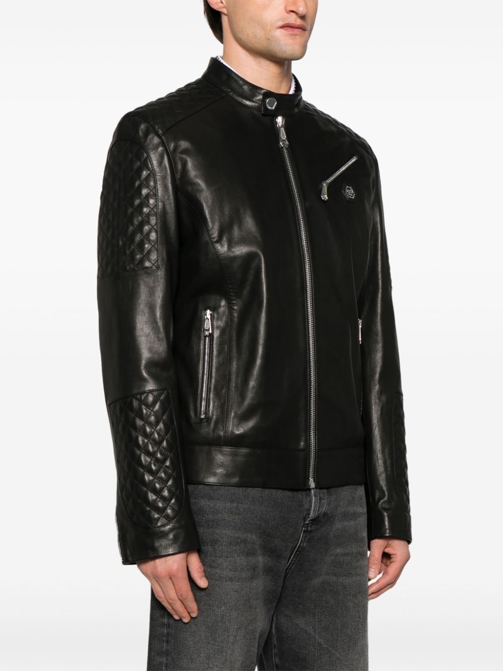 padded leather jacket - 3