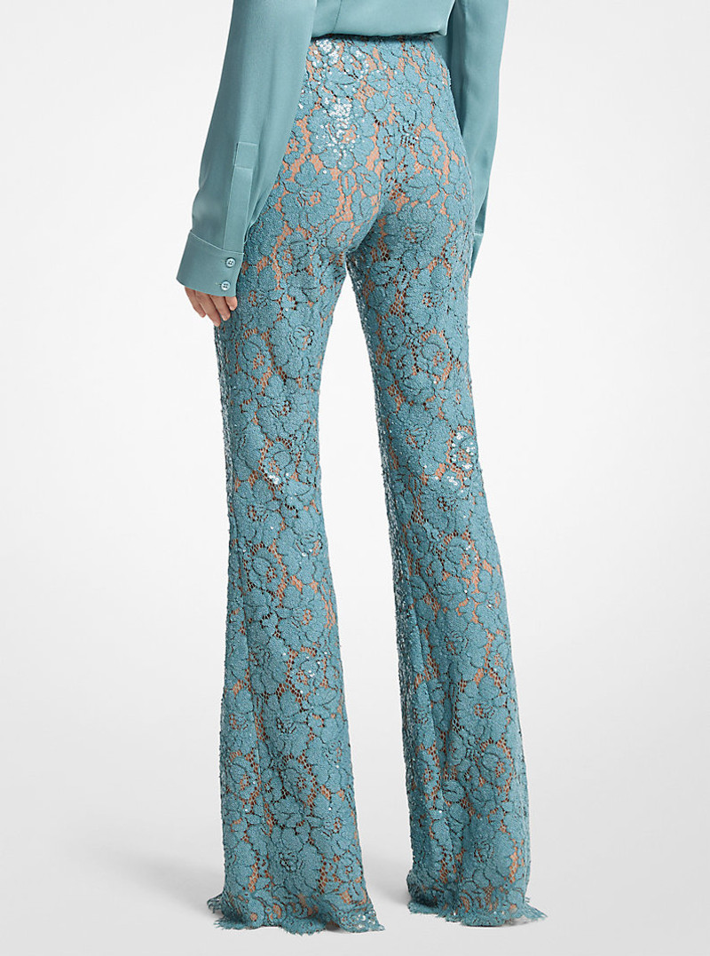 MICHAEL KORS COLLECTION Hand-Embroidered Sequin Floral Lace Flared Pants outlook