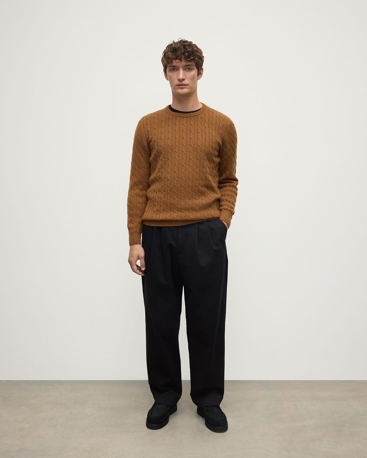 Cable Knit Camel Cashmere Jumper - 2