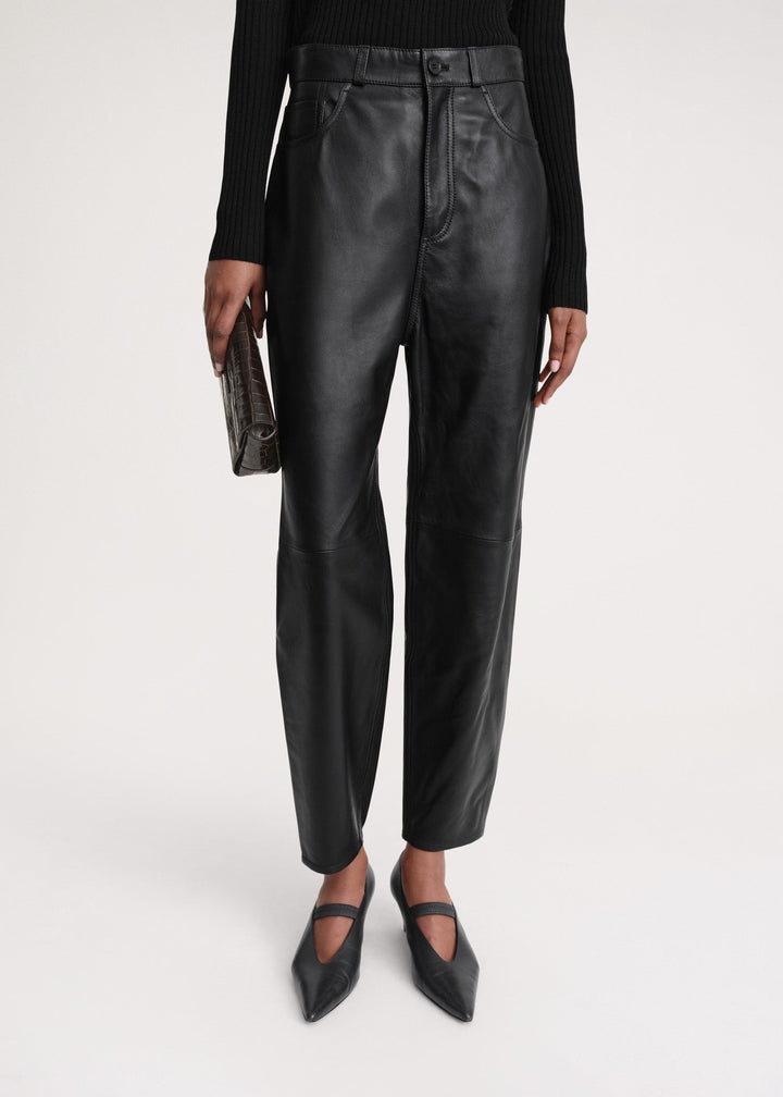 Tapered leather trousers black - 5