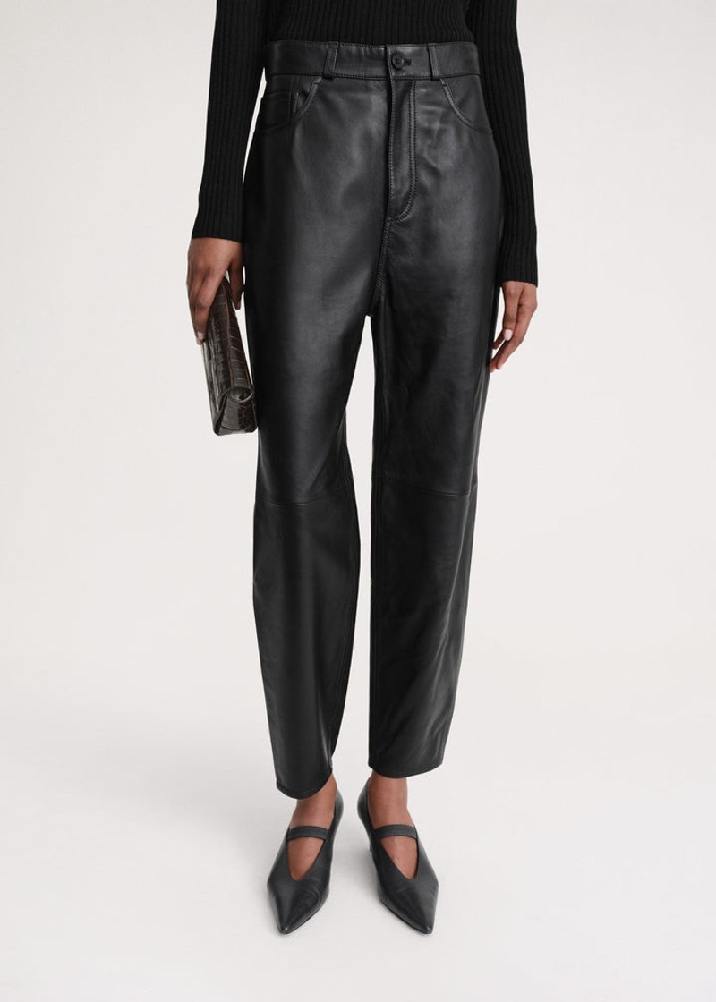 Tapered leather trousers black 5