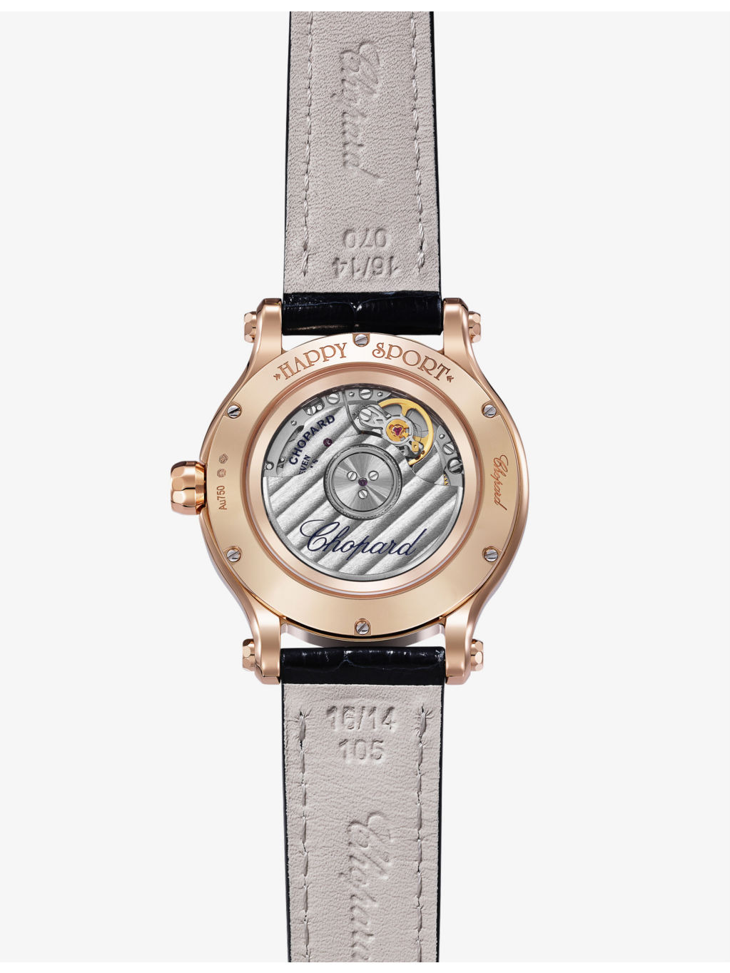 Happy Sport 275378-5003 18ct rose gold, diamond and leather automatic watch - 4