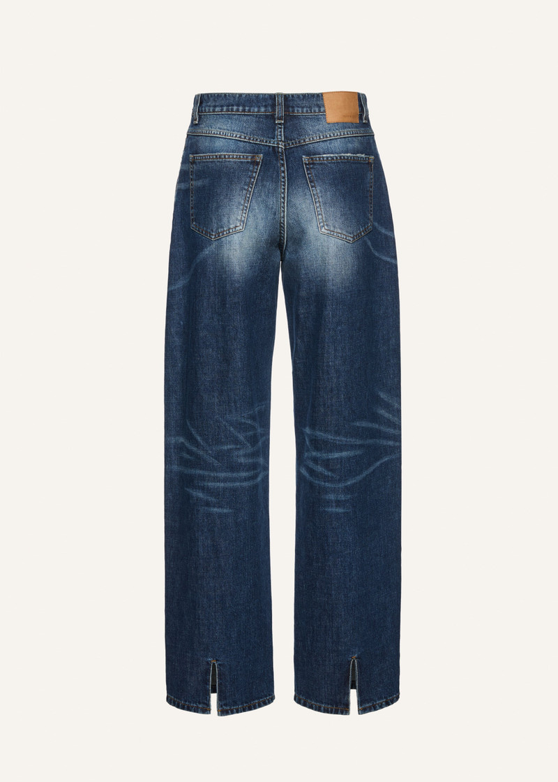 Loose-leg faded denim pants in dark blue 2