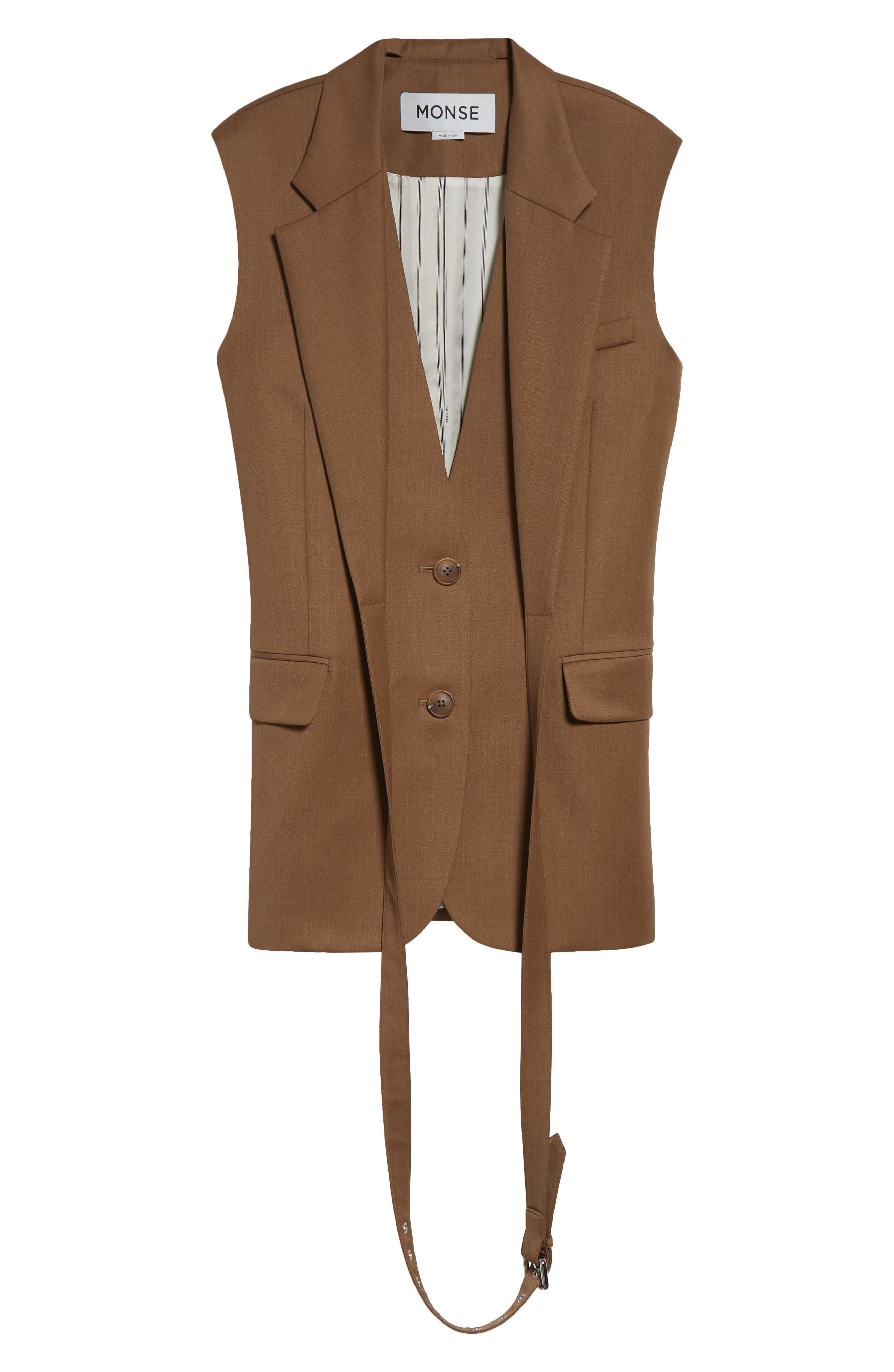 MONSE Crisscross Belted Wool Jacket in Tan at Nordstrom - 7